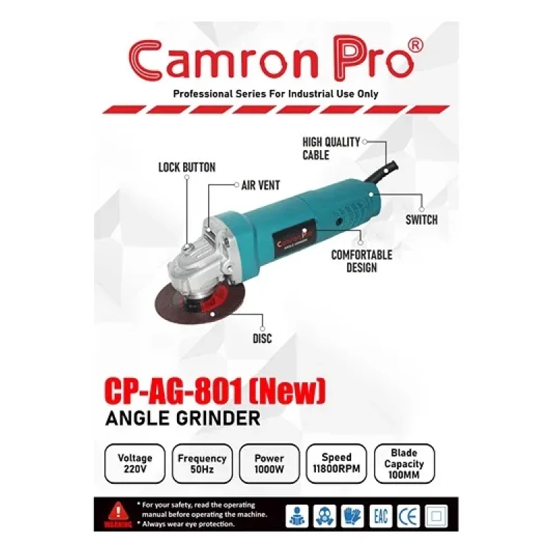 Camron Pro 4 Inch Angle Grinder 1000W 100mm Cpag801New