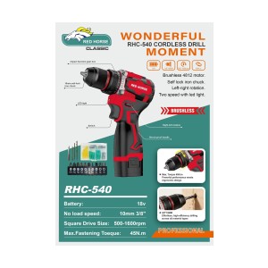 RED HORSE BRUSHLESS CORDLESS DRILL METAL 18V - RHC - 540