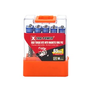 XTRA POWER SCREWDRIVER BIT TAMPER TORQUE 65MM (+) 10 BITS SET