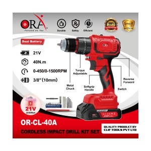ORA CORDLESS IMPACT DRILL BRUSHLESS, 40N.M 10MM ( 21V ) - OR-CL-40A
