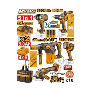 INGCO 5 PCS CORDLESS INDUSTRIAL COMBO KIT 20V 850NM - COSLI251193