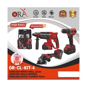 ORA COMBO KIT CORDLESS IMPACT DRILL 13MM GRINDER AND ROTARY HAMMER 26MM (KIT SET) (21V) - OR-CL-KIT-4