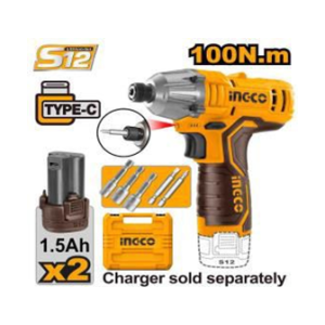 INGCO 12V CORDLESS IMPACT DRIVER 6.35MM - 100NM - CIRLI12015