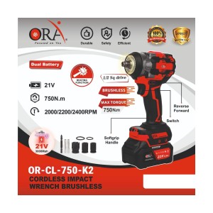 ORA CORDLESS IMPACT WRENCH (BRUSHLESS) KIT SET ( 1/2 SQ DRIVE ) ( 21V ) - OR-CL-750-K2