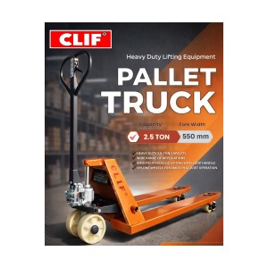 CLIF 3T HYDRAULIC PALLET TRUCK (FORK SIZE 550X1150MM)- NYLON WHEEL