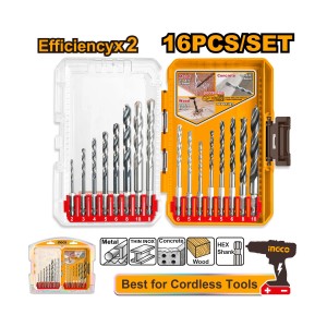 INGCO 16 PCS METAL MASONRY AND WOOD DRILL BITS SET - AKDL11608