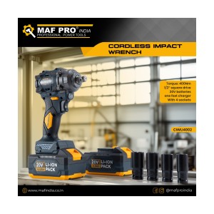 MAF PRO 20V CORDLESS IMPACT WRENCH 400NM WITH TWO 4AH BATTERIES FAST CHARGER - CIWLI4002