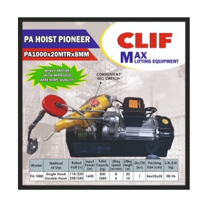 CLIF MAX PIONEER MINI WIRE ROPE HOIST - 8MM ROPE PA1000X20MTR (1PCS)