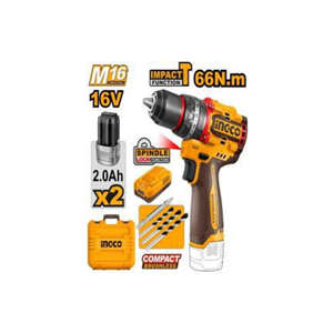 INGCO COMPACT BRUSHLESS CORDLESS IMPACT DRILL 16V - CIDLI166062