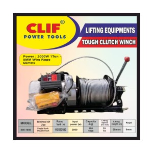 CLIF TOUGH HEAVY DUTY CLUTCH WINCH 8MMX60MTR WITH SWIVEL HOOK BLACK WITH HEAVY DUTY SQUA