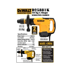 STANLEY DEMOLITION HAMMER 10KG L-SHAPE 1600W D25881K