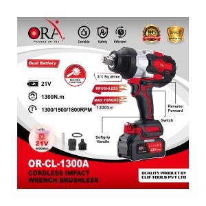 ORA CORDLESS IMPACT WRENCH BRUSHLESS(1300N.M) ( 3/4" SQ DRIVE ) ( 21V ) - OR-CL-1300A