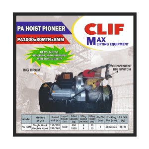 CLIF MAX PIONEER MINI WIRE ROPE HOIST - 8MM ROPE PA1000X30MTR (1PCS)