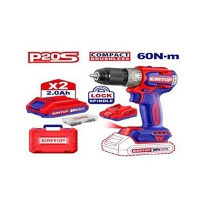 EMTOP COMPACT BRUSHLESS CORDLESS DRILL 20V 13MM 60NM ECDL20602