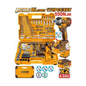 INGCO 172 PCS CORDLESS IMPACT WRENCH TOOLS SET 20V 550NM - HKTHP41723