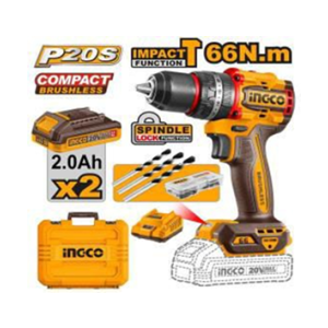 INGCO 20V COMPACT BRUSHLESS CORDLESS IMPACT DRILL 13MM - 55NM - CIDLI20668