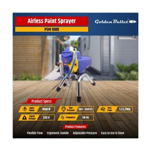 GOLDEN BULLET AIRLESS PAINT SPRAYER 1000W, 1000-3000PSI, 1.3 LIT/MIN - PSM 1000