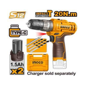 INGCO 12V CORDLESS IMPACT DRILL 0.8-10MM - 20NM - CIDLI12202