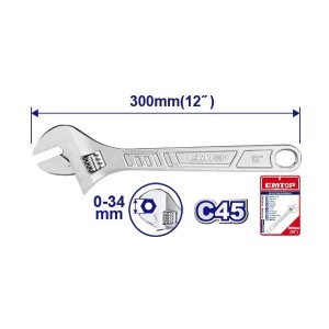 EMTOP ADJUSTABLE WRENCH 12INCH EAWH131222