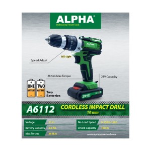 ALPHA CORDLESS IMPACT DRILL 10 MM (21 VOLT) - A6112