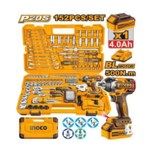 INGCO 20V 152 PCS CORDLESS IMPACT WRENCH TOOLS SET SQ. DR.- 1/2 INCH - 500NM - HKTHP31521