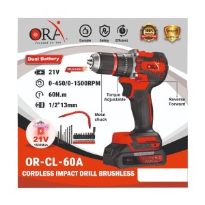 ORA CORDLESS IMPACT DRILL BRUSHLESS 60NM ( 21V ) - OR-CL-60A