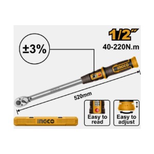 INGCO 1/2 INCH PRESET TORQUE WRENCH 40-220N.M - HPTW1220N8